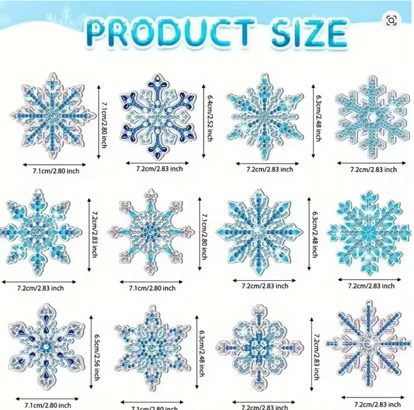 12-Piece 5D Diamond Painting Snowflake Ornament Kit