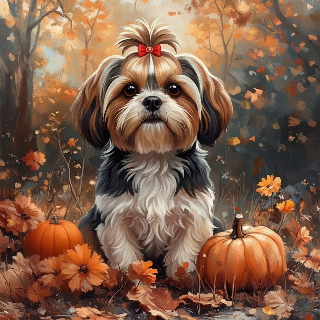 Shih Tzu in Pumpkins Diamond Art Kit