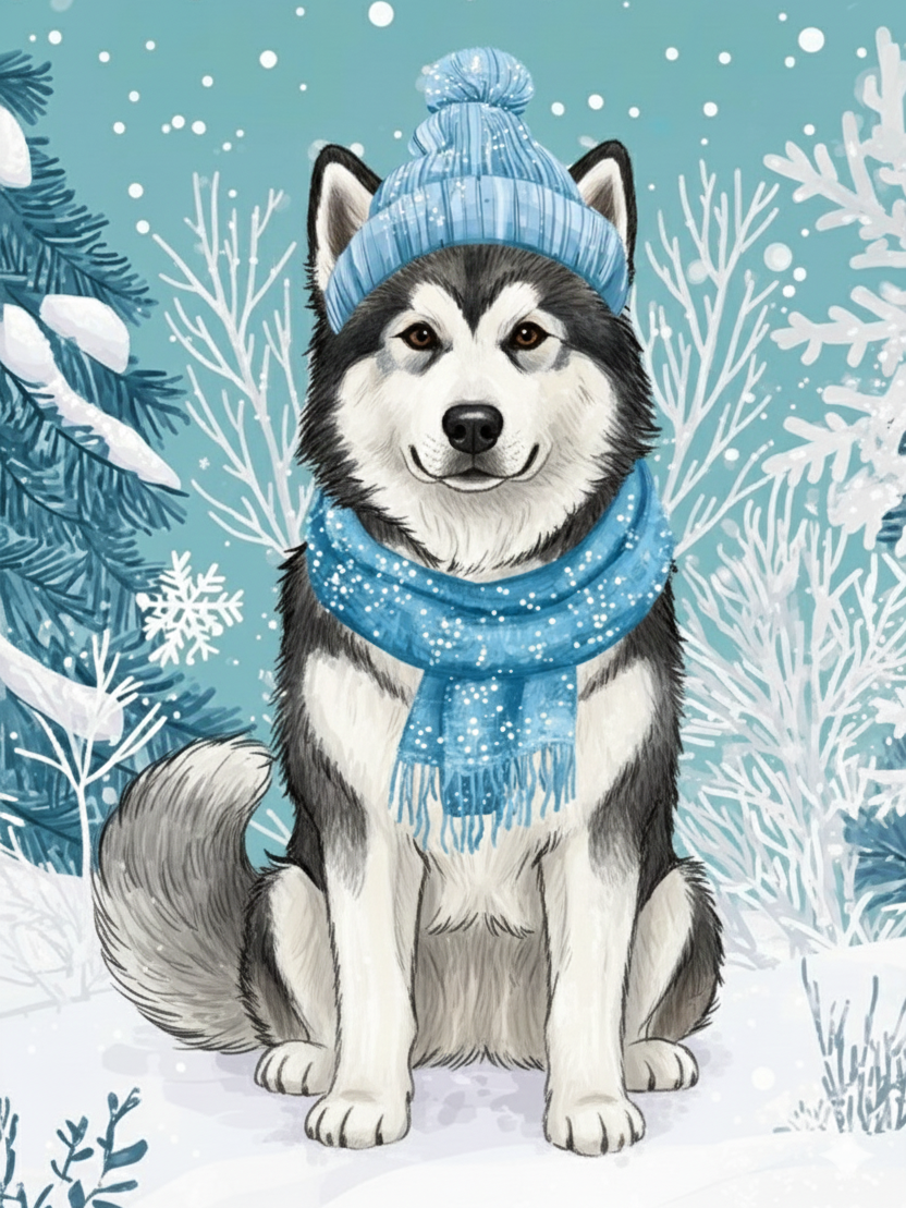 Snowy Alaskan Malamute Diamond Art Kit