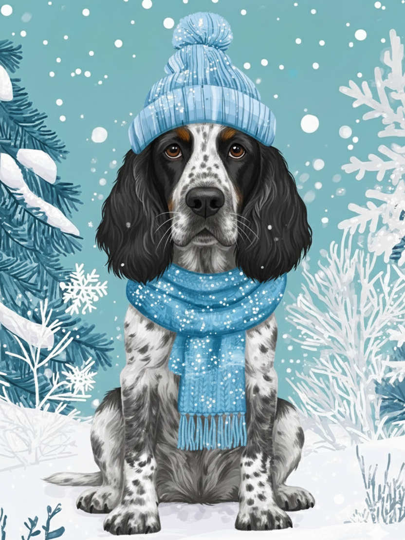 Snowy Blue Picardy Spaniel Diamond Art Kit