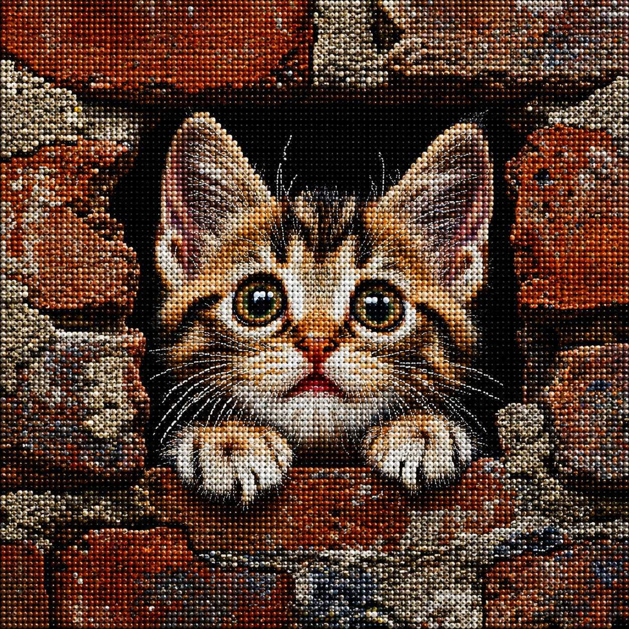 Striped Kitten Brick Wall Diamond Art Kit