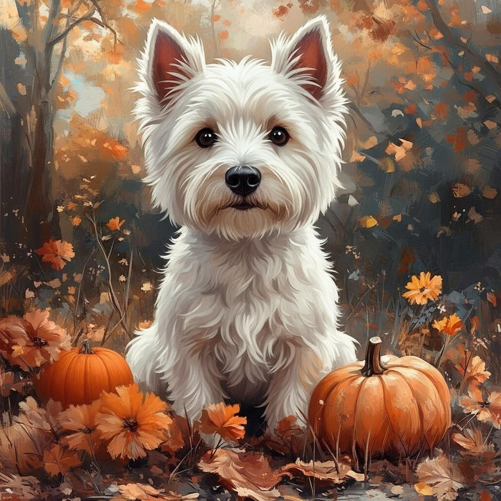 Westie in Pumpkins Diamond Art Kit