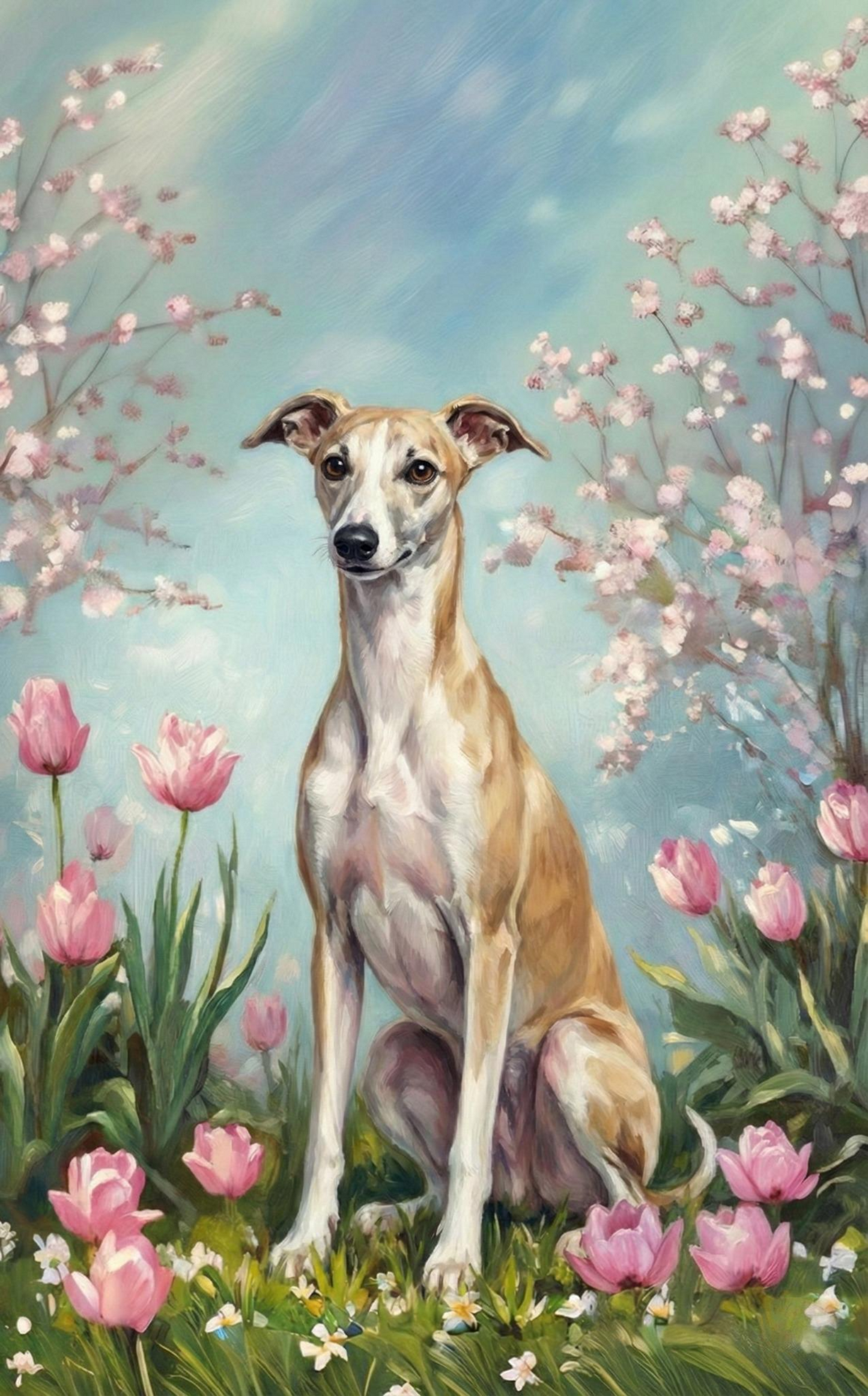 Whippet in the Tulips Diamond Art Kit
