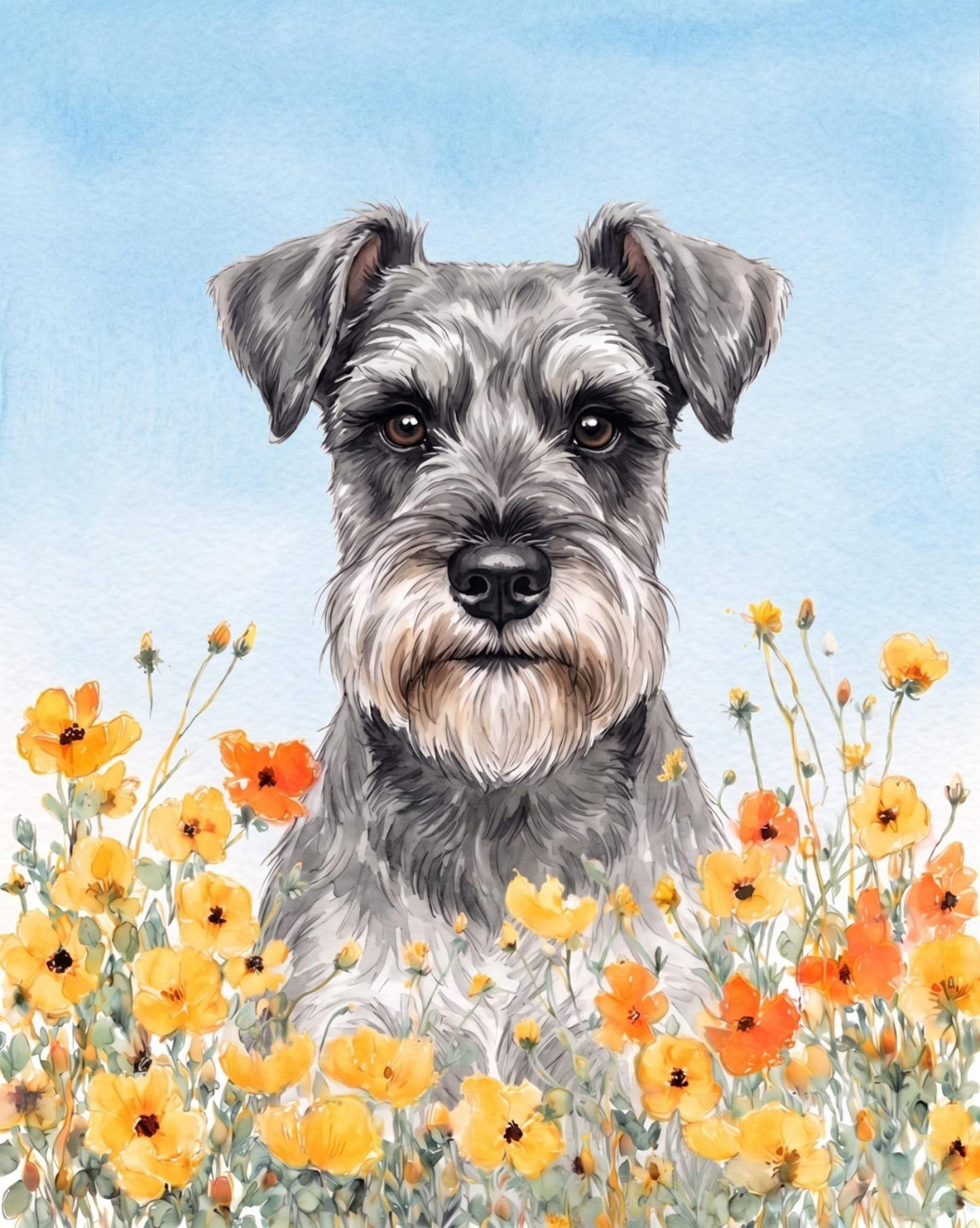 Wild Flower Schnauzer Diamond Art Kit