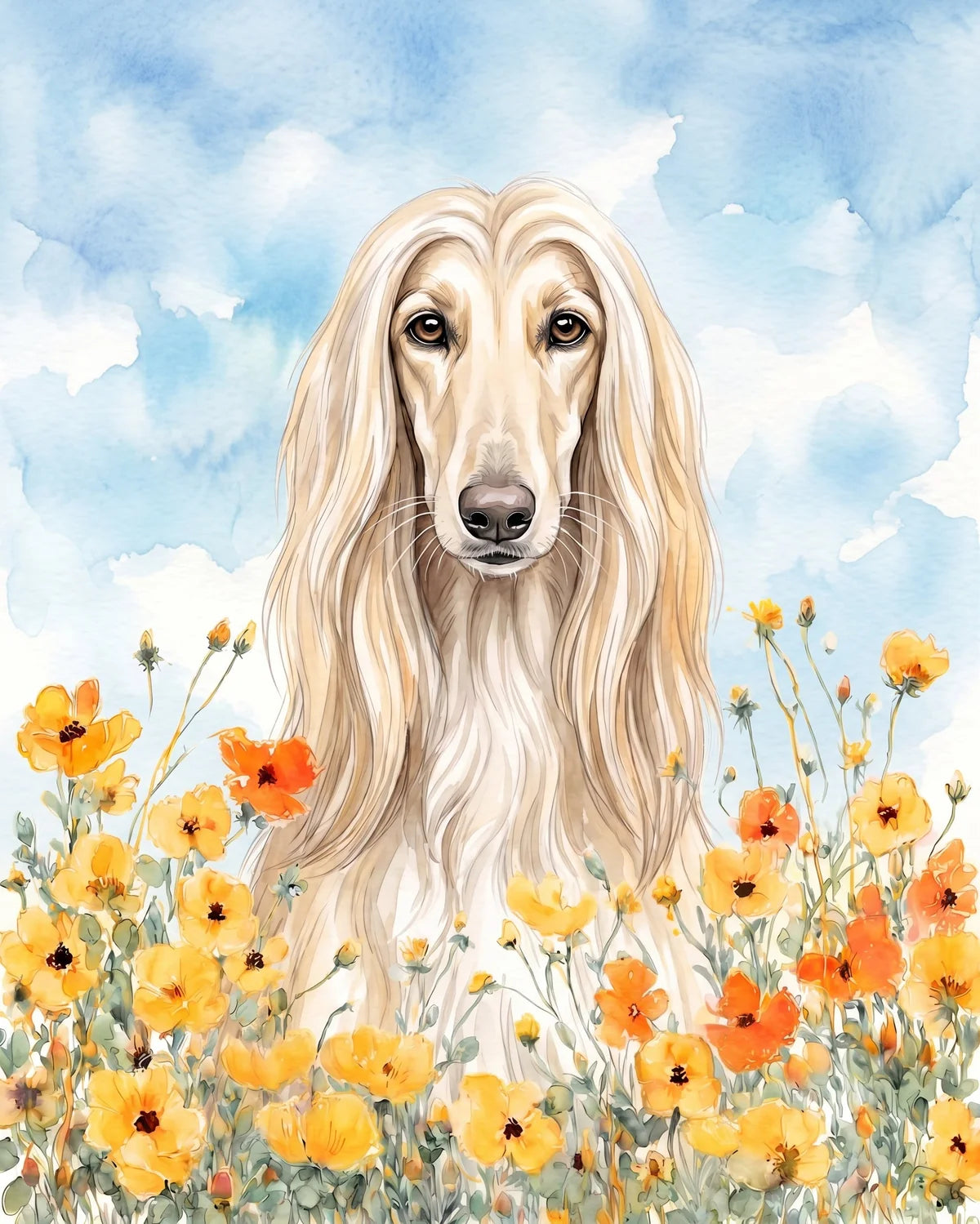 Yellow Poppies Afghan Hound Diamond Art Kit