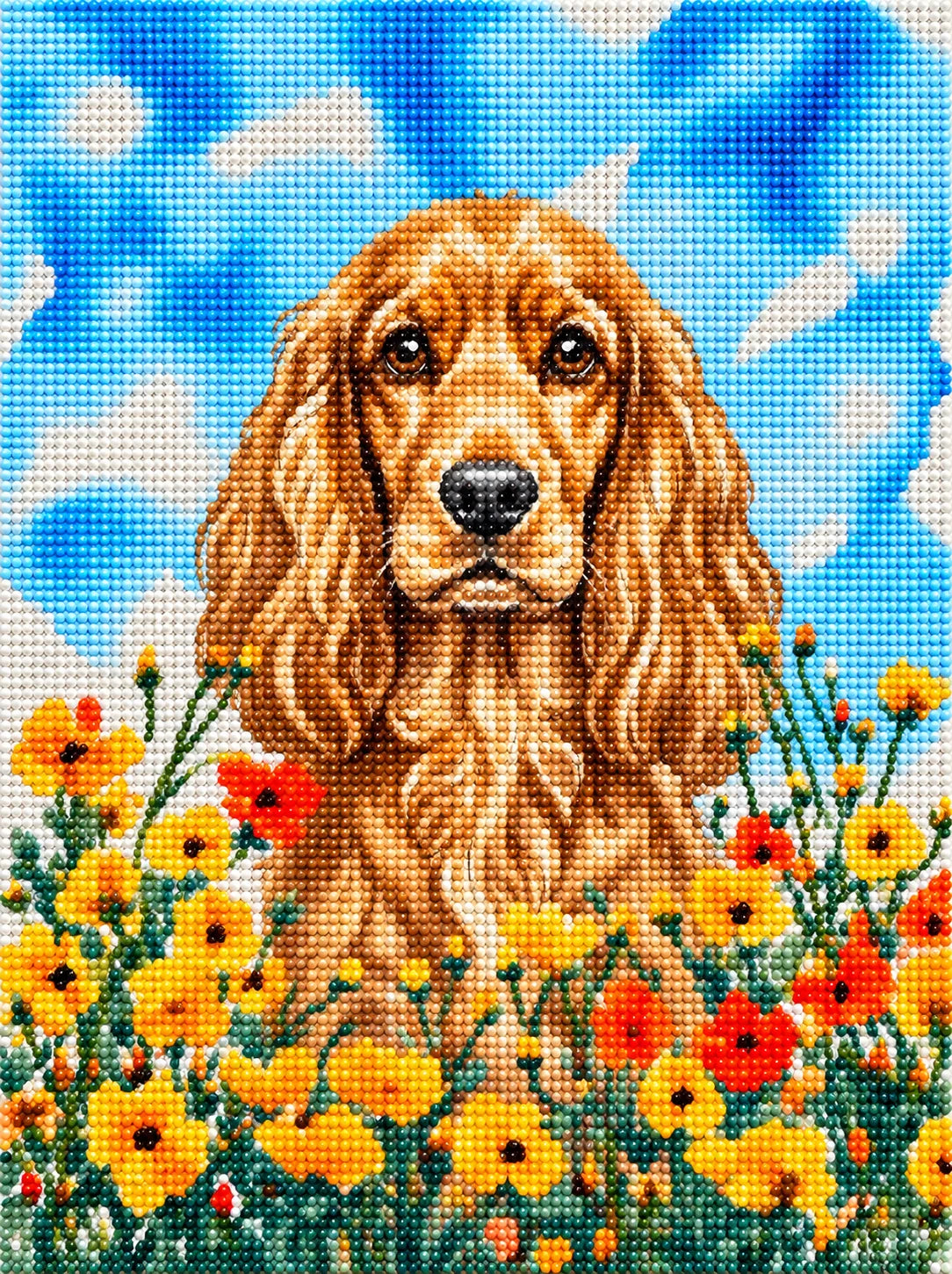 Yellow Poppies Cocker Spaniel Diamond Art Kit