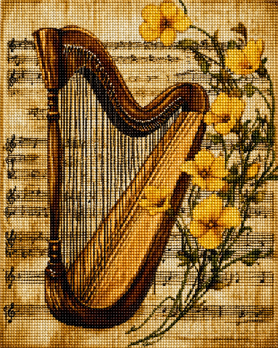 Yellow Flower Harp Diamond Art Kit