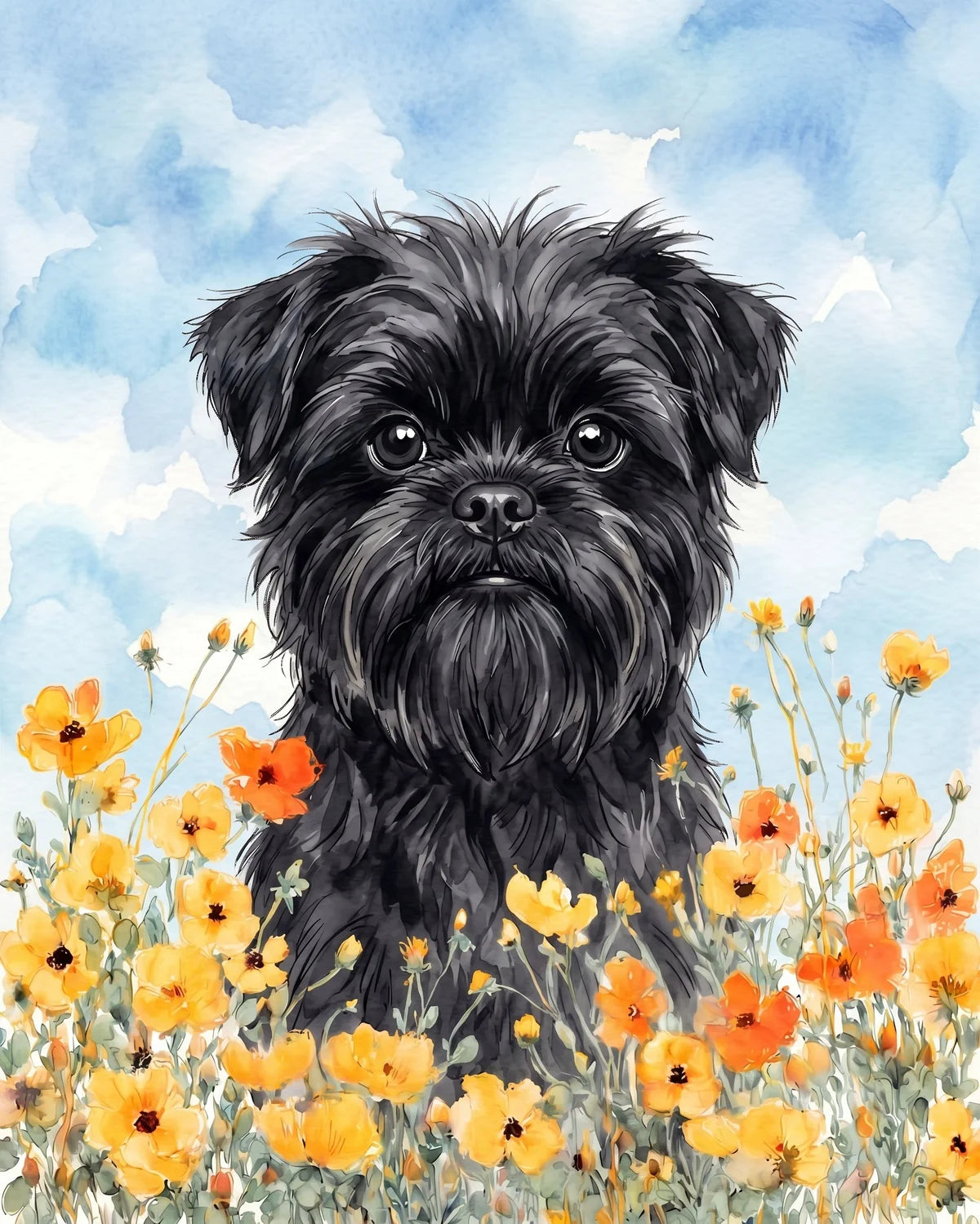 Yellow Poppies Affenpinscher Diamond Art Kit