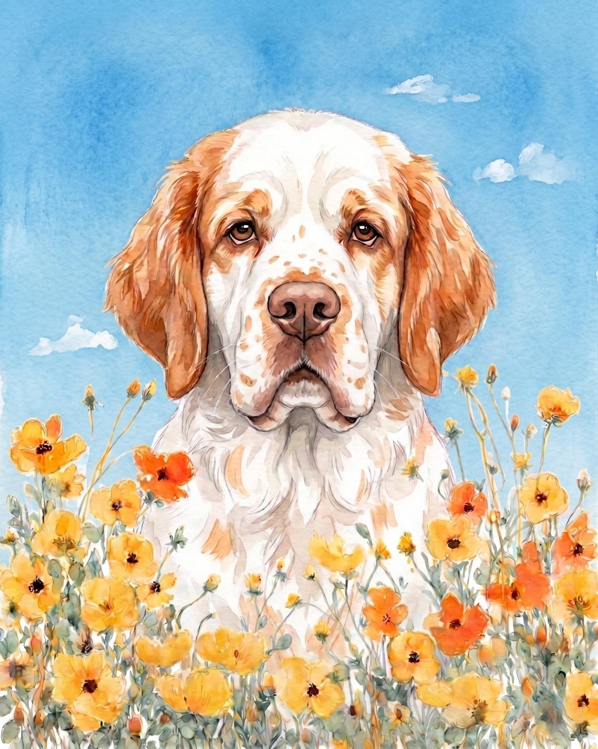 Yellow Poppies Clumber Spaniel Diamond Art Kit