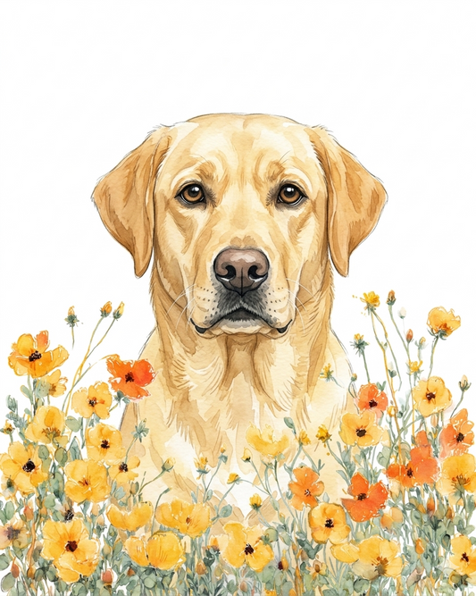 Yellow Poppies Yellow Labrador Retriever Diamond Art Kit