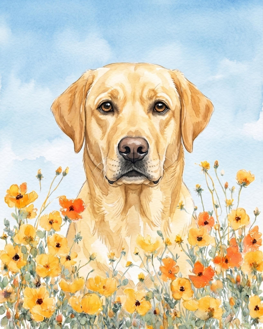 Yellow Poppies Yellow Labrador Retriever Diamond Art Kit