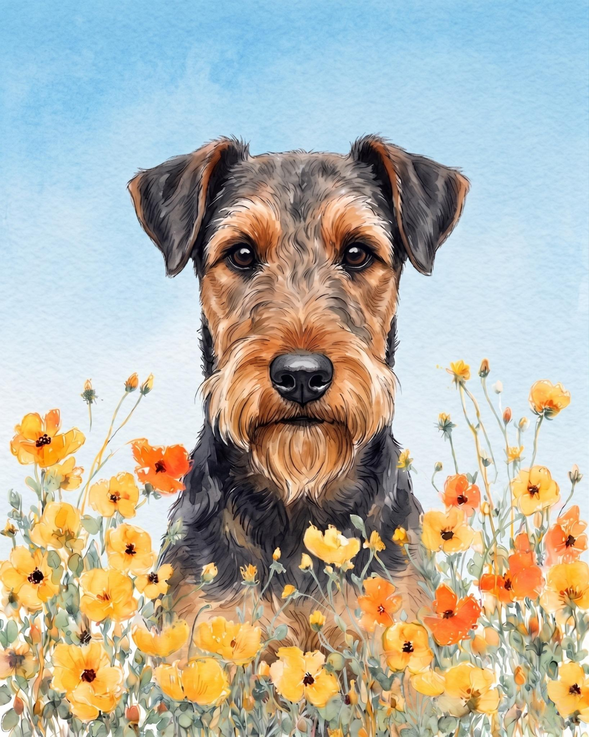 Yellow Poppies Airedale Terrier Diamond Art Kit