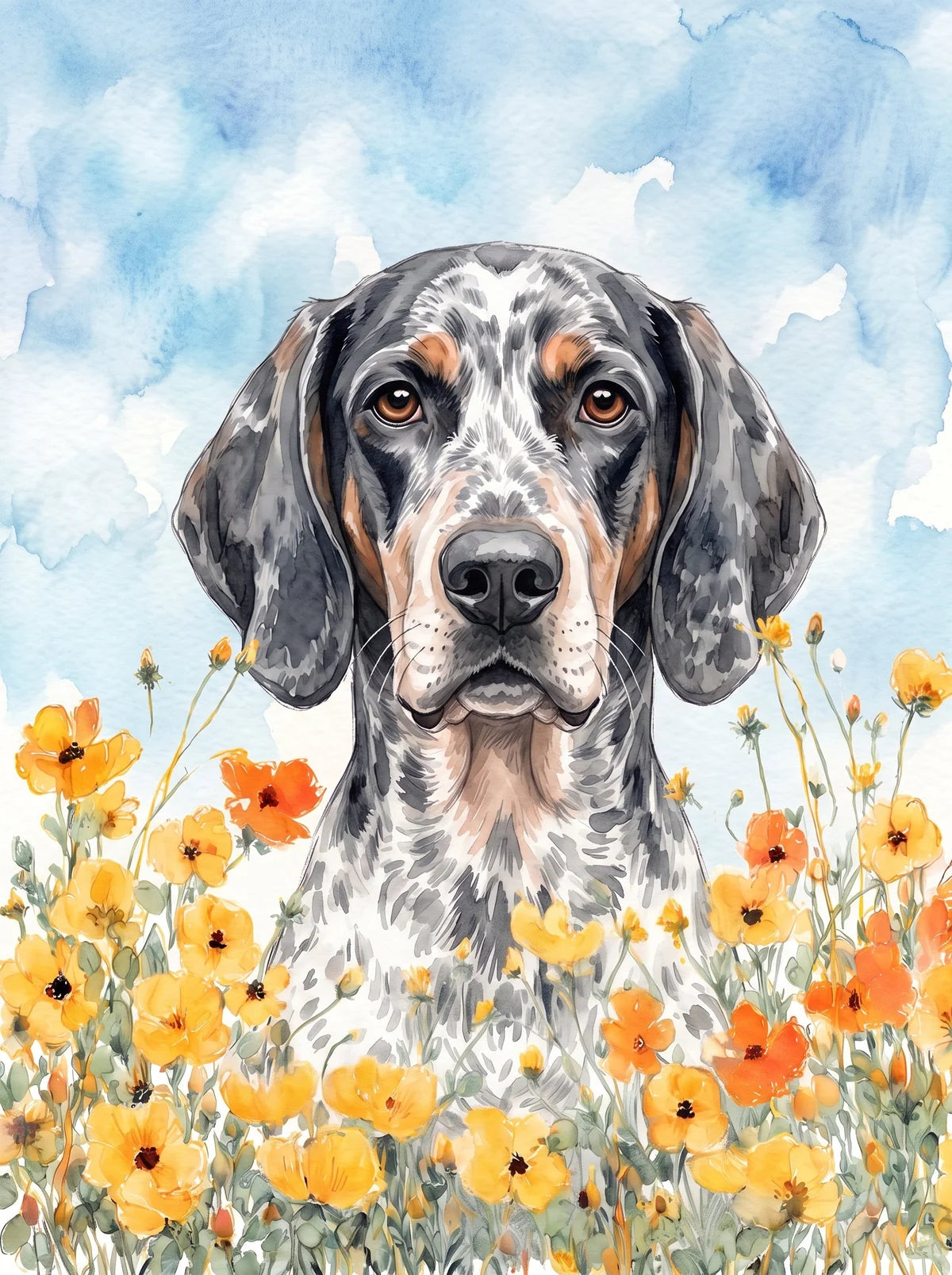 Yellow Poppies American English Coonhound Diamond Art Kit