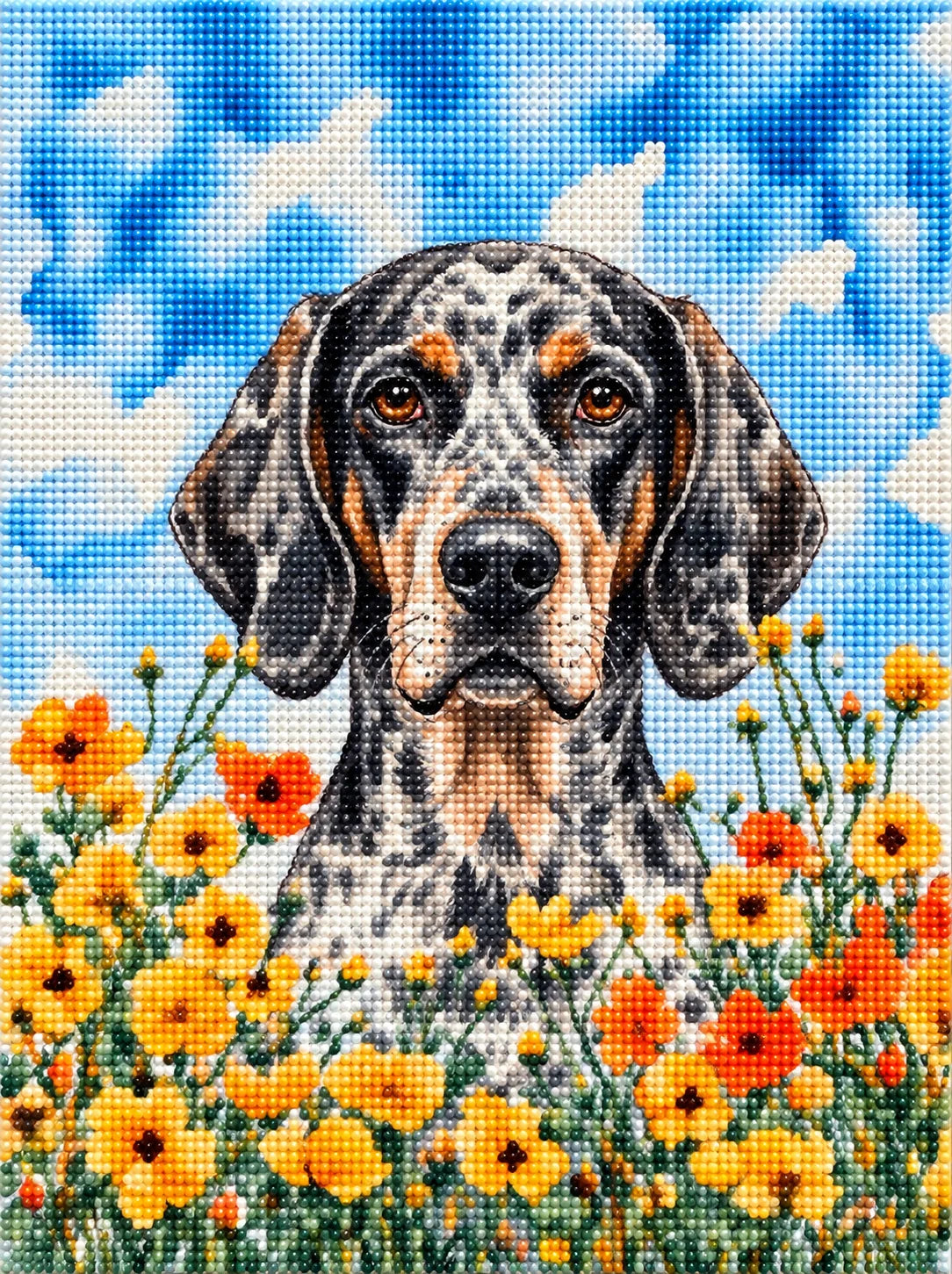 Yellow Poppies American English Coonhound Diamond Art Kit