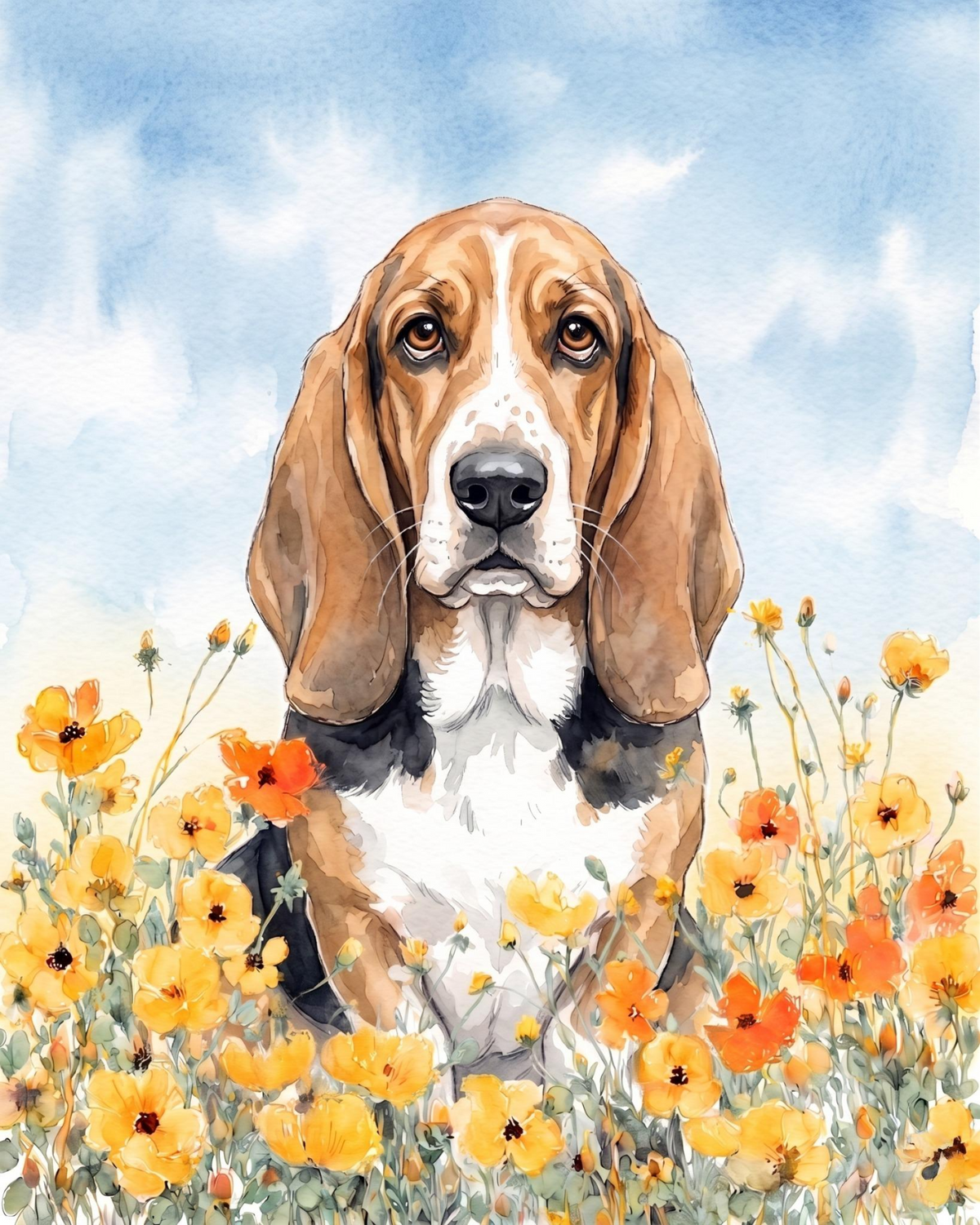 Yellow Poppies Basset Hound Diamond Art Kit