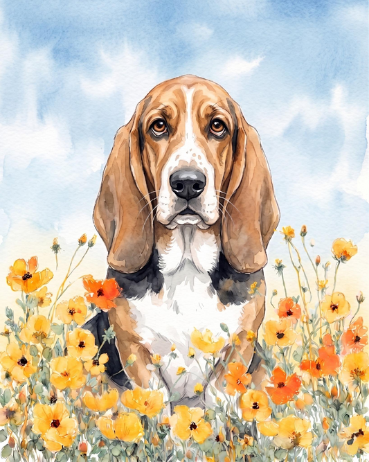 Yellow Poppies Basset Hound Diamond Art Kit