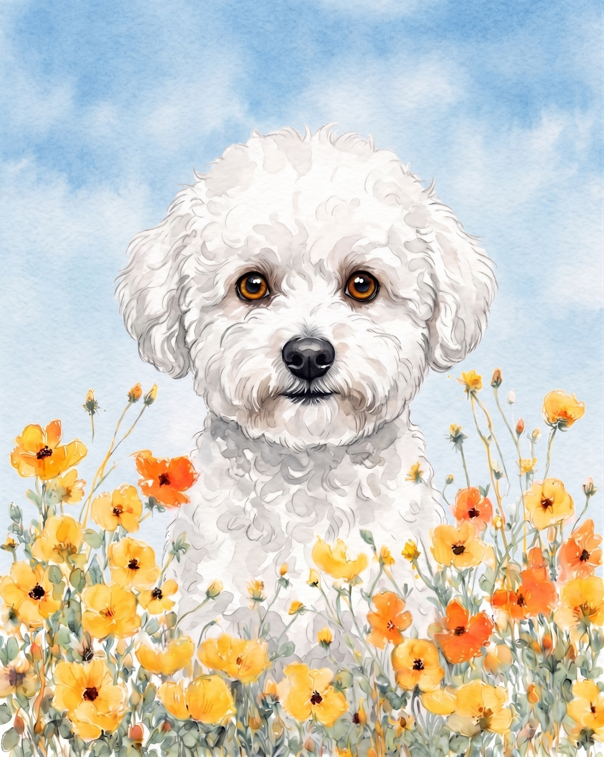 Yellow Poppies Bichon Frise Diamond Art Kit