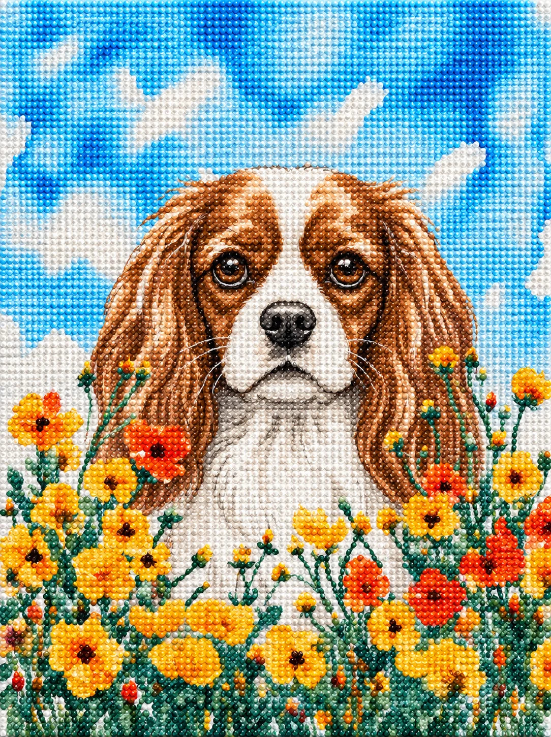 Yellow Poppies Cavalier King Charles Spaniel Diamond Art Kit