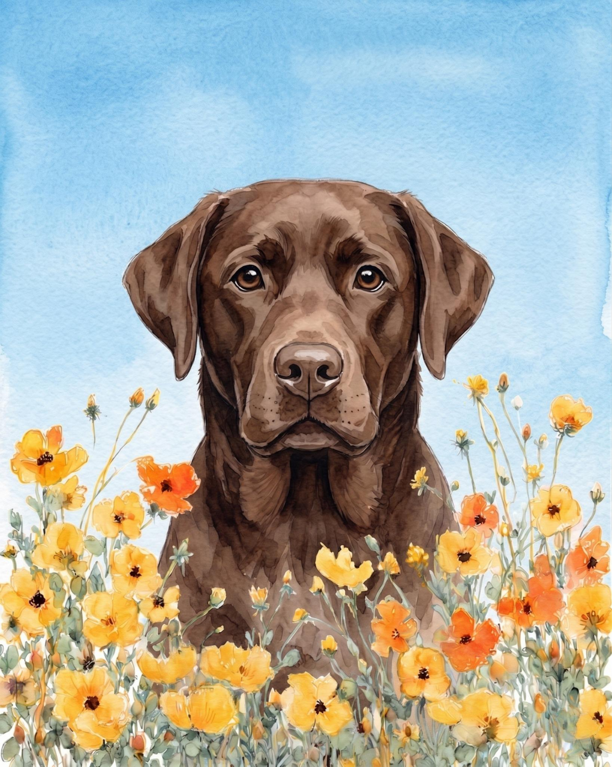 Yellow Poppies Chocolate Labrador Retriever Diamond Art Kit