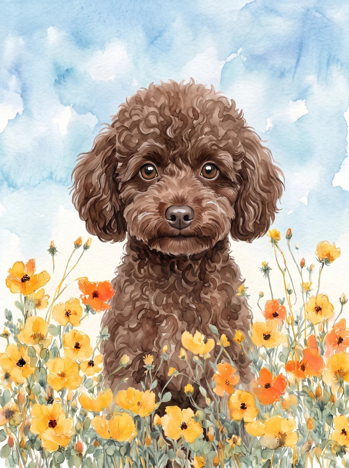 Yellow Poppies Chocolate Toy Poodle Diamond Art Kit