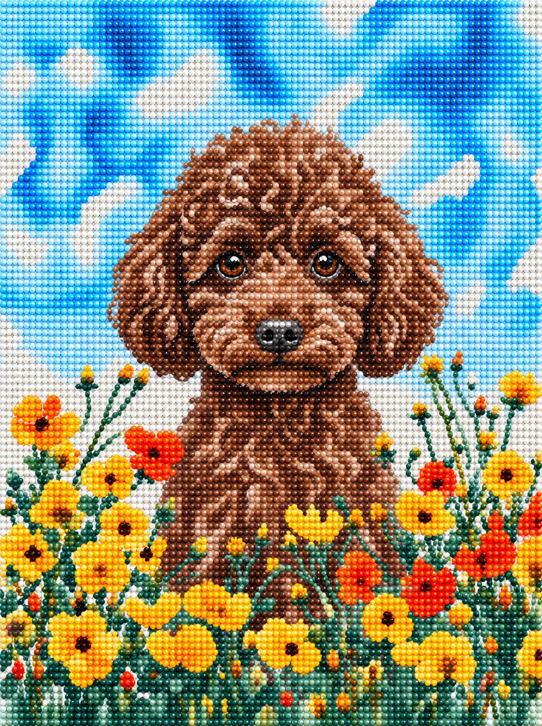 Yellow Poppies Chocolate Toy Poodle Diamond Art Kit