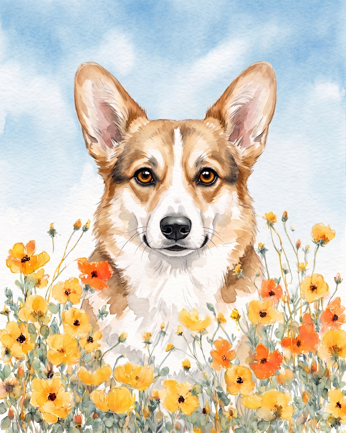 Yellow Poppies Corgi Diamond Art Kit