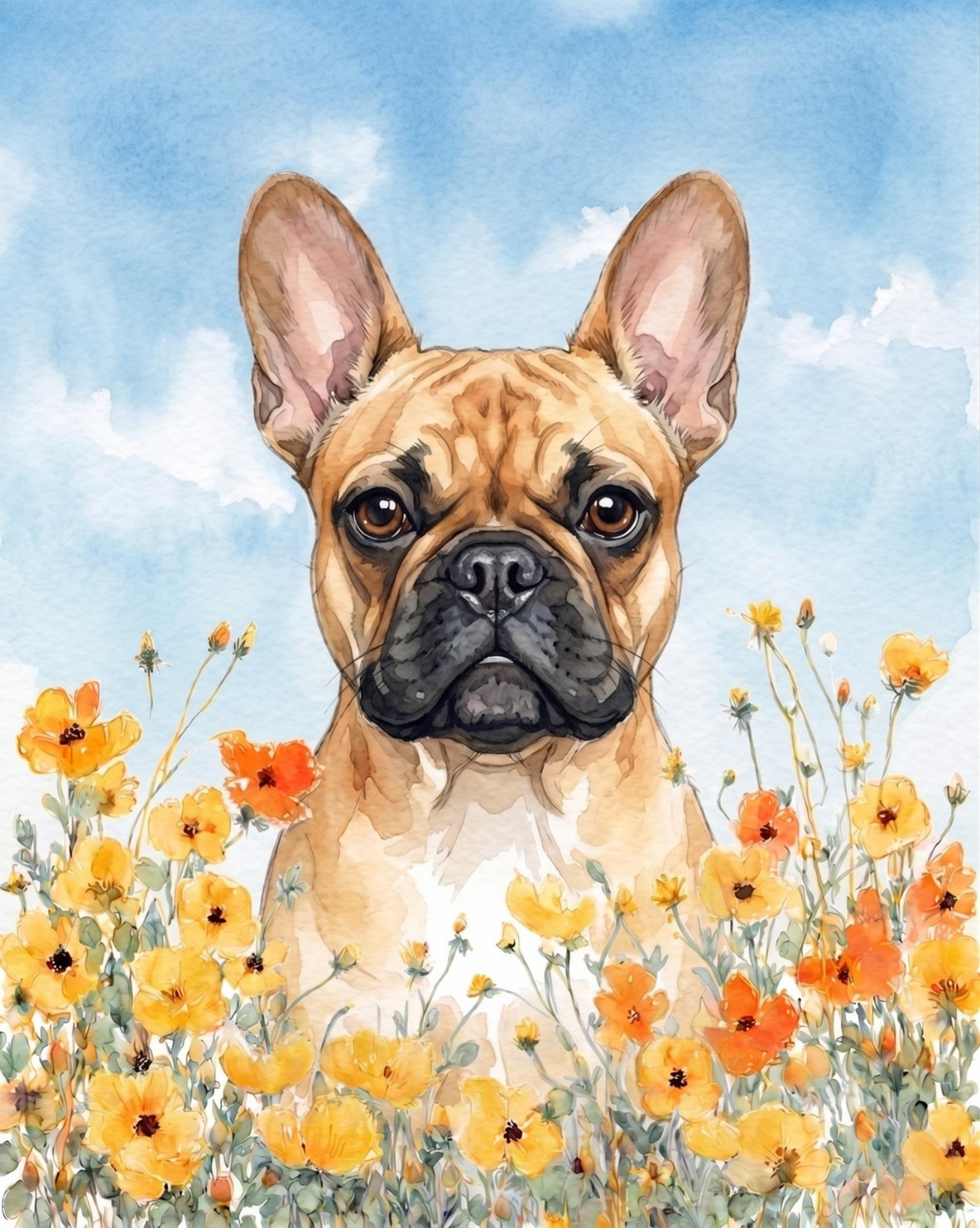 Yellow Poppies French Bulldog Diamond Art Kit