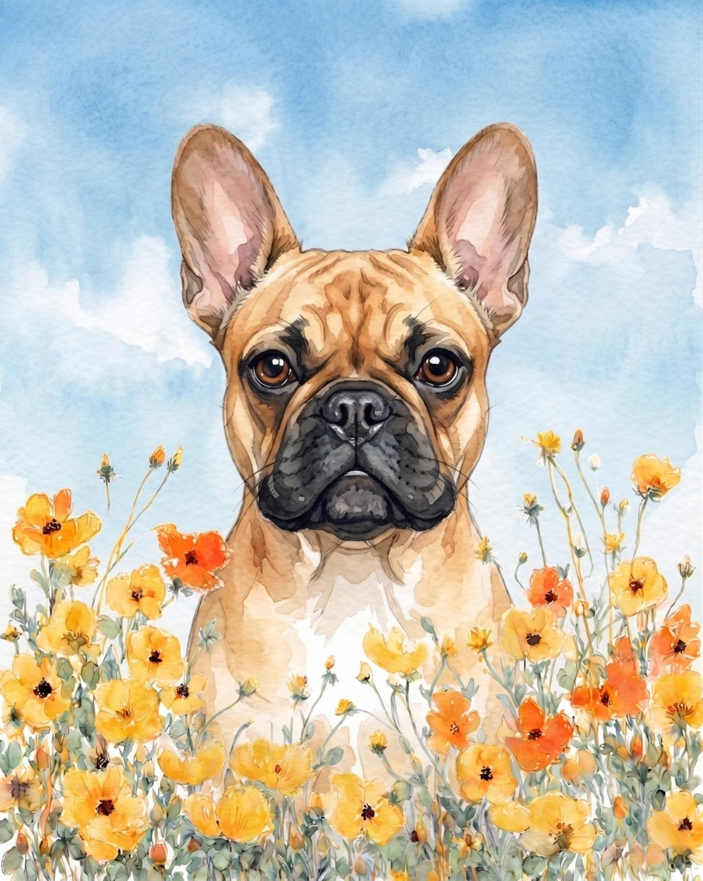 Yellow Poppies French Bulldog Welcome Diamond Art Kit