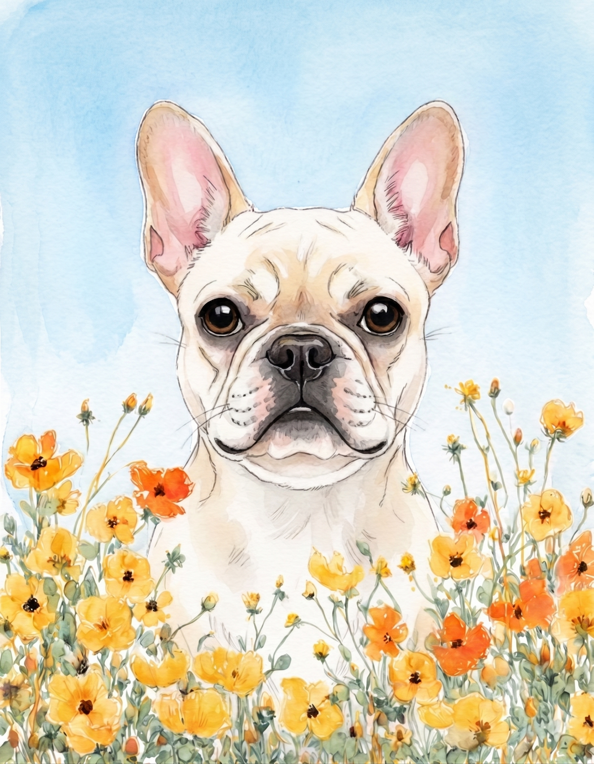 Yellow Poppies White French Bulldog Diamond Art Kit