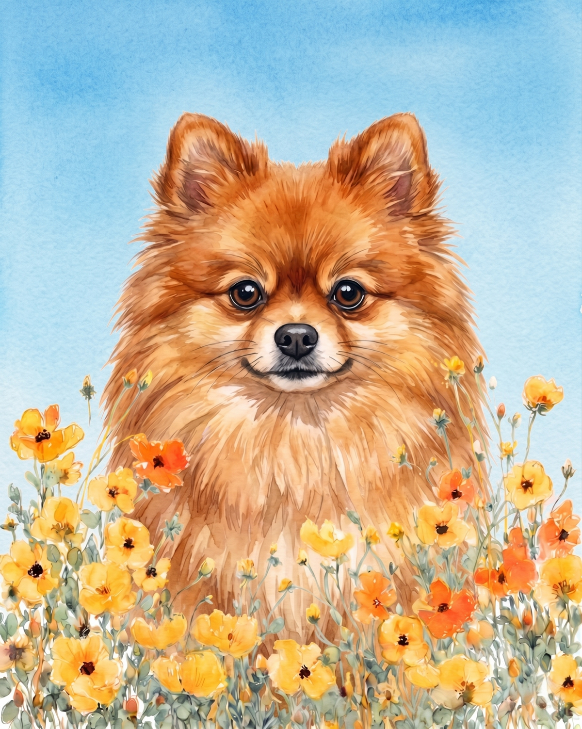 Yellow Poppies Pomeranian Diamond Art Kit