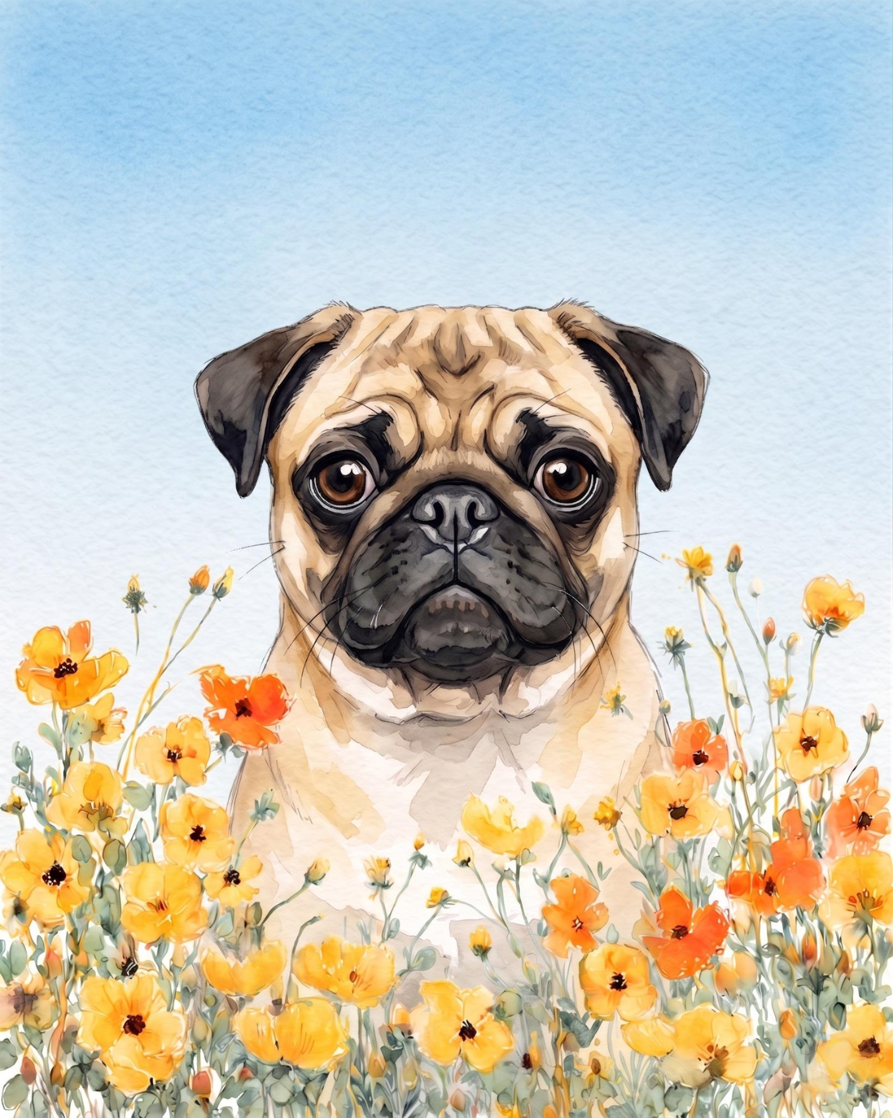 Yellow Poppies Pug Diamond Art Kit — diamond art kit canvas