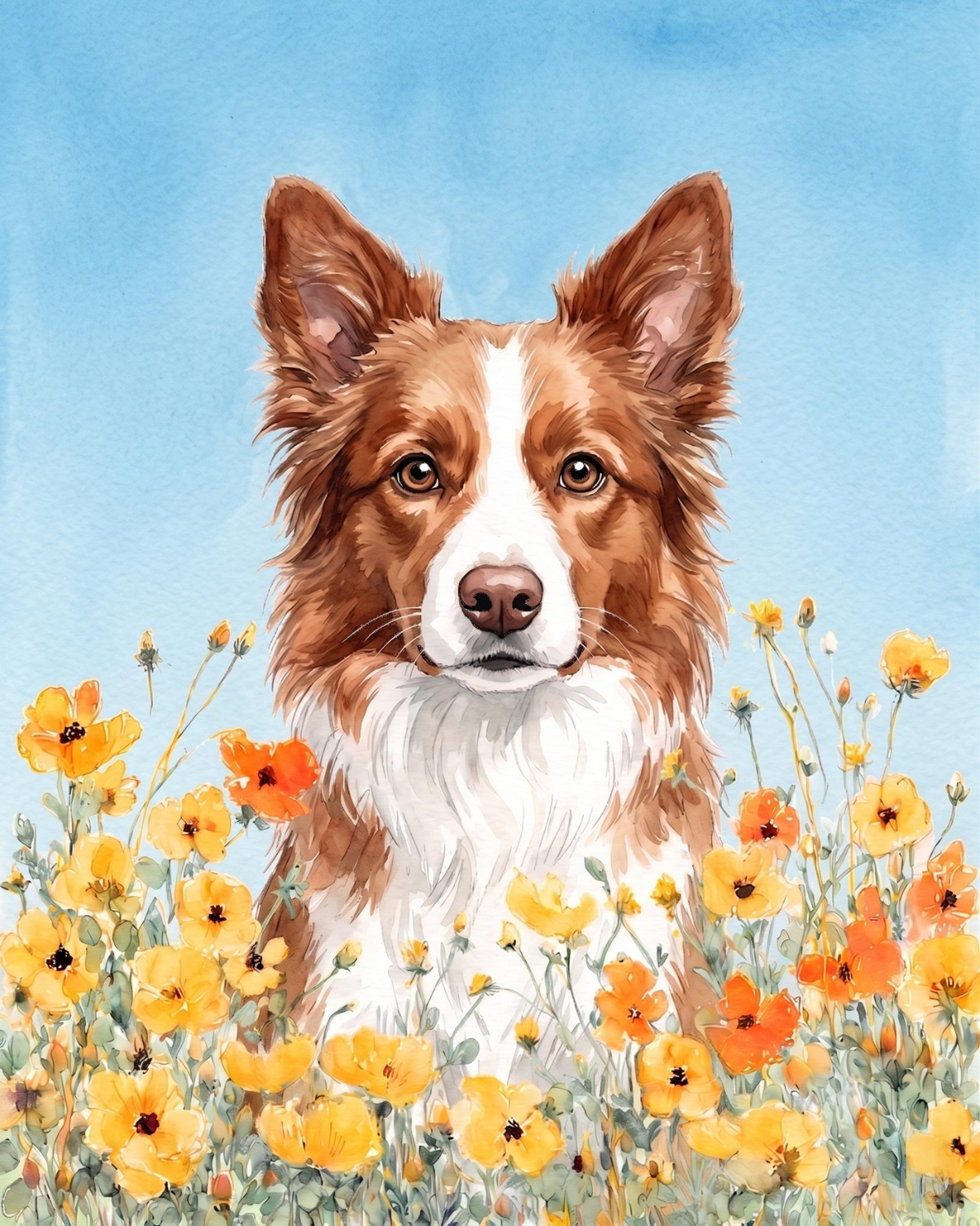 Yellow Poppies Red And White Border Collie Diamond Art Kit