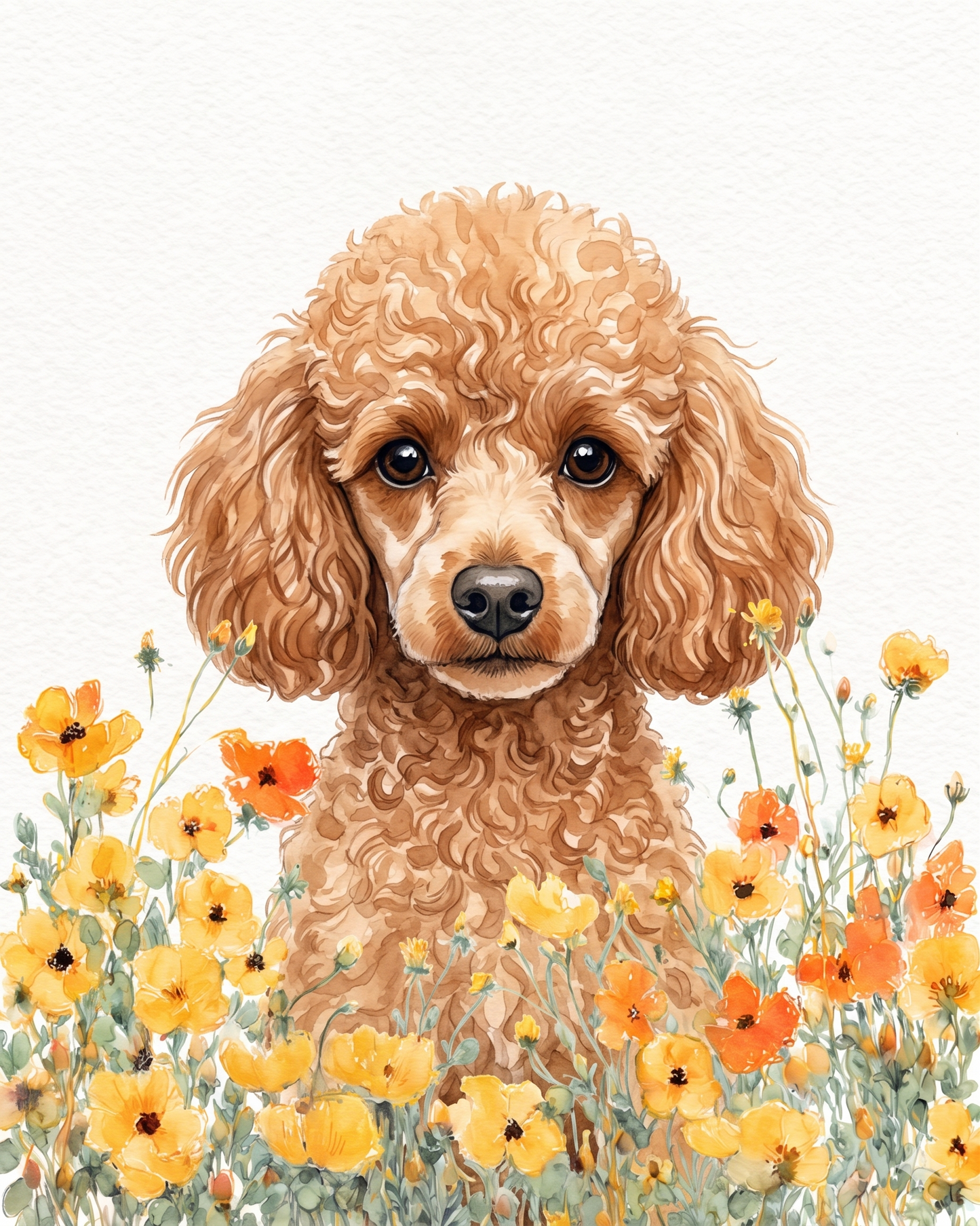 Yellow Poppies Chocolate Toy Poodle Diamond Art Kit