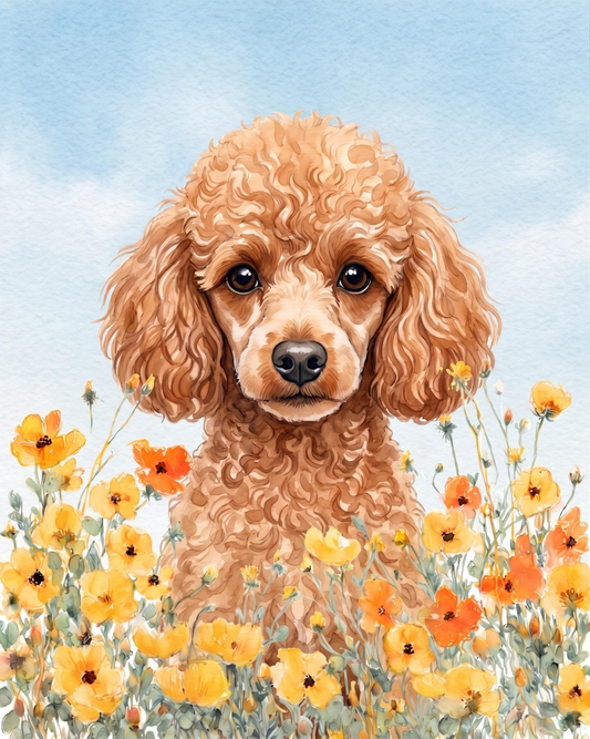 Yellow Poppies Chocolate Toy Poodle Diamond Art Kit
