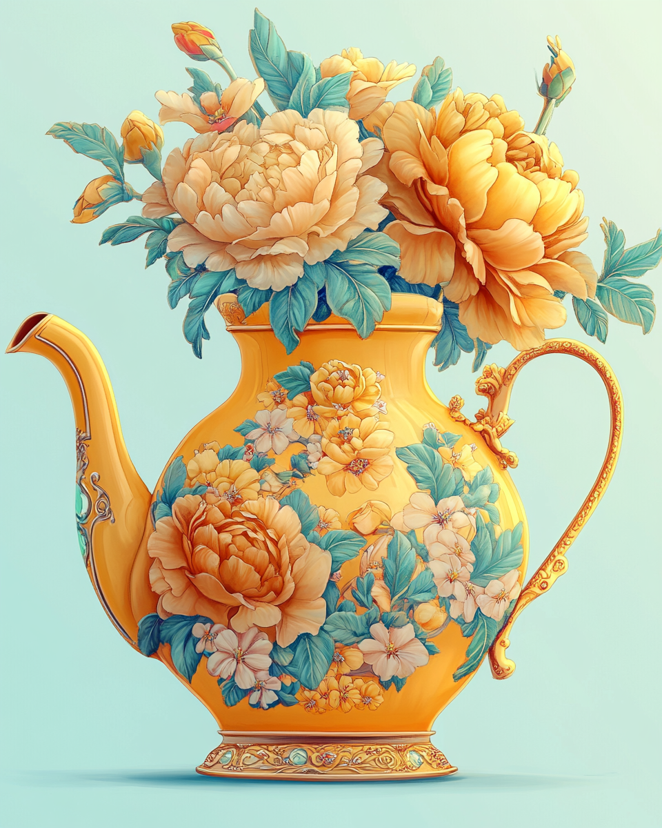 Yellow Teapot and Flowers Diamond Art Kit