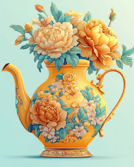 Yellow Teapot and Flowers Diamond Art Kit