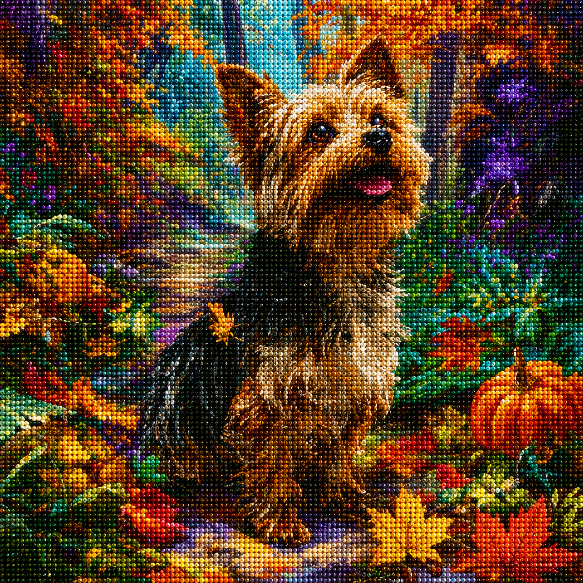 Yorkie and Fall Foliage Diamond Art Kit — diamond art kit canvas