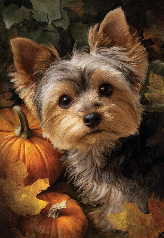 Yorkshire Terrier and Pumpkins Diamond Art Kit