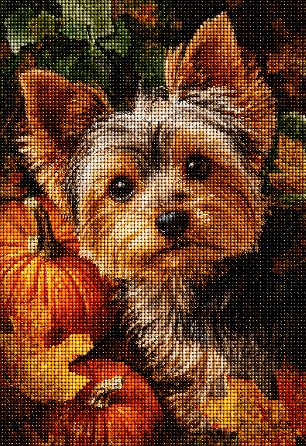 Yorkshire Terrier and Pumpkins Diamond Art Kit — diamond art kit canvas