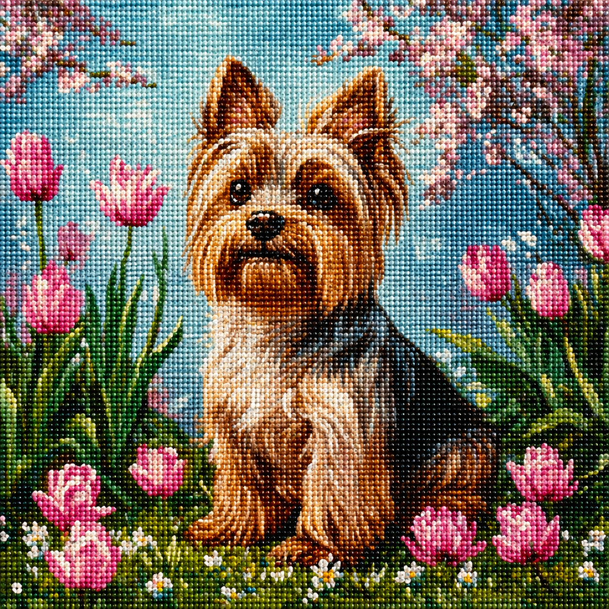 Yorkshire Terrier in the Tulips Diamond Art Kit