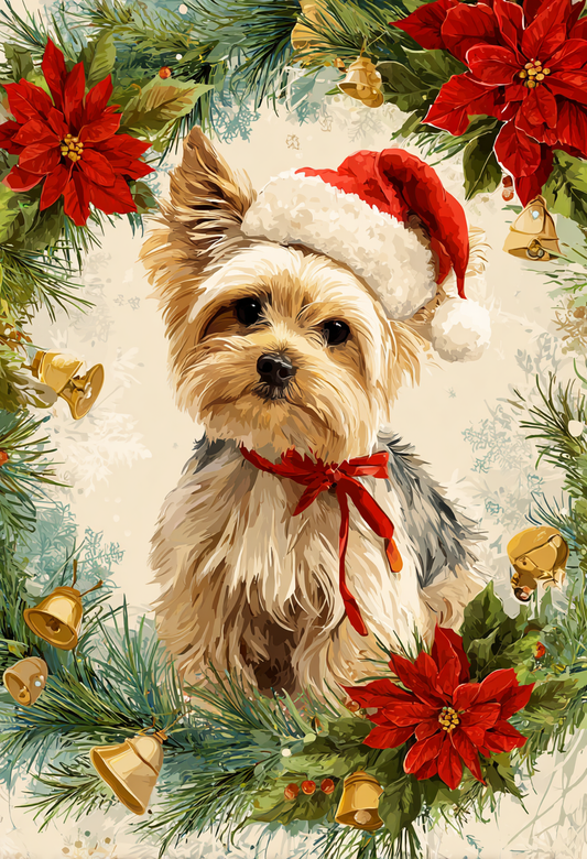 Yorkshire Terrier and Poinsettia Wreath Diamond Art Kit