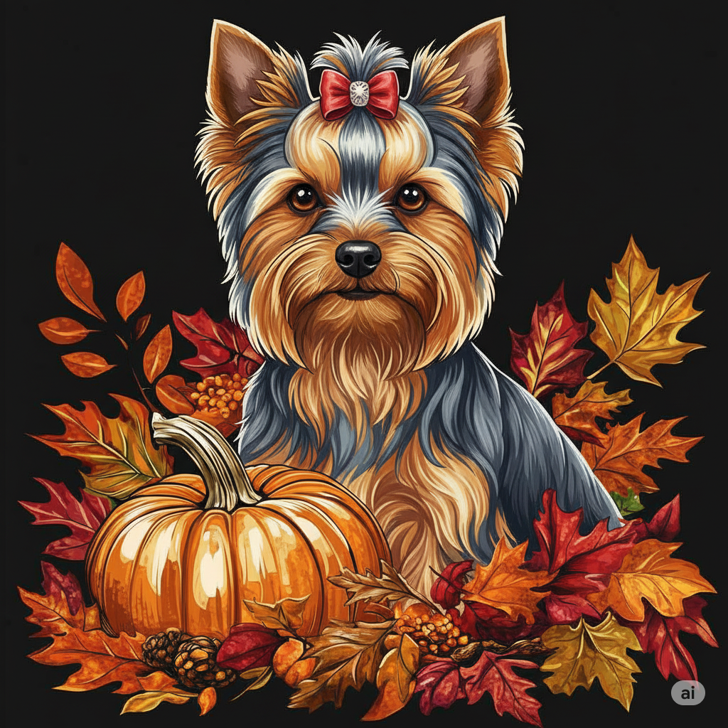 Yorkshire Terrier and Fall Pumpkin Diamond Art Kit