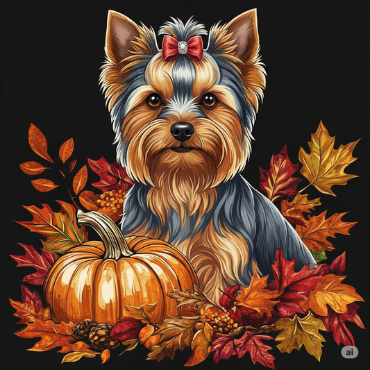 Yorkshire Terrier and Fall Pumpkin Diamond Art Kit