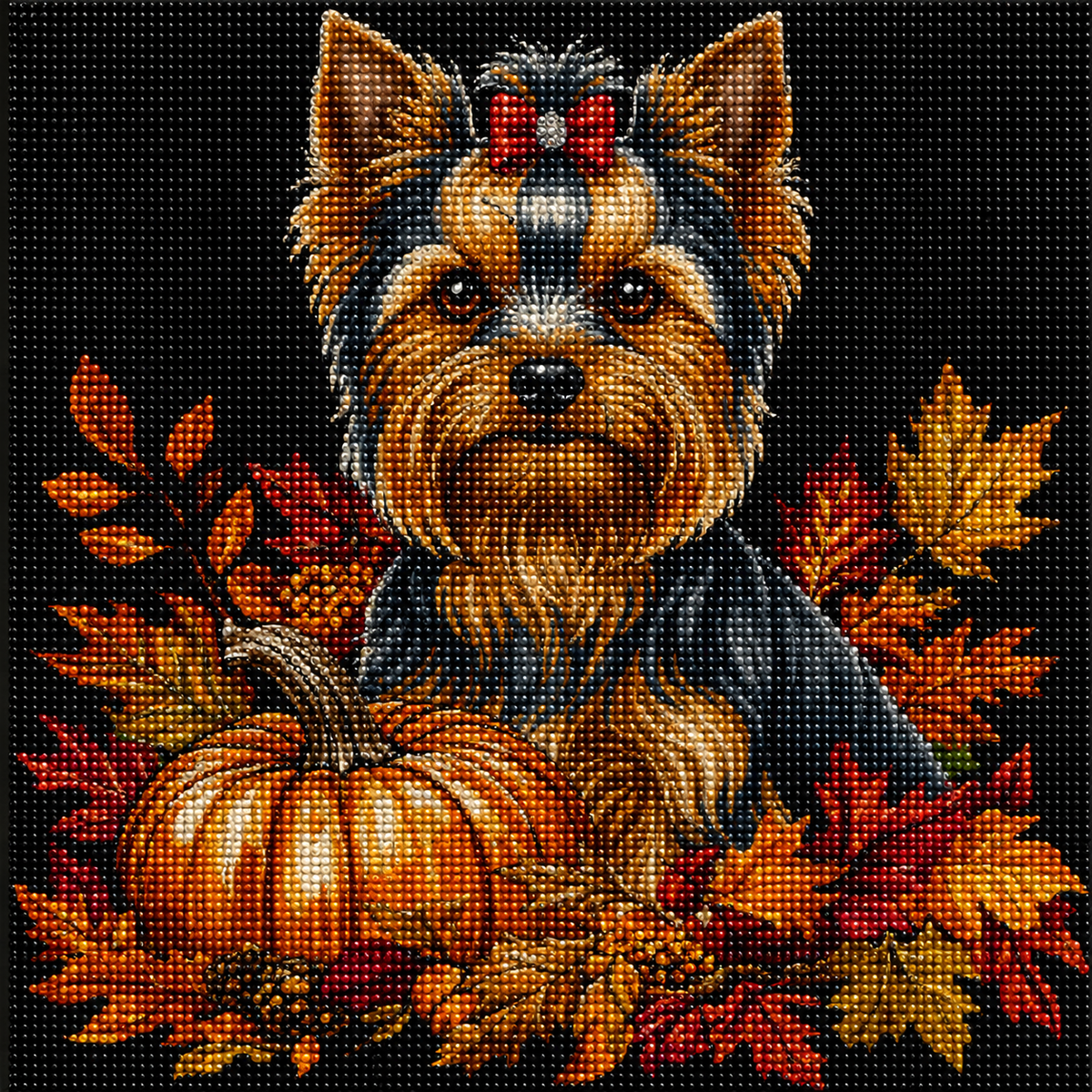 Yorkshire Terrier and Fall Pumpkin Diamond Art Kit — diamond art kit canvas