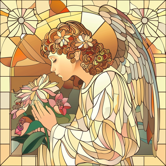Abstract Angel Smelling Flowers Diamond Art Kit