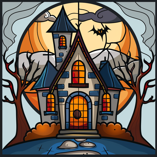 Abstract Bat and Haunted House Diamond Art Kit