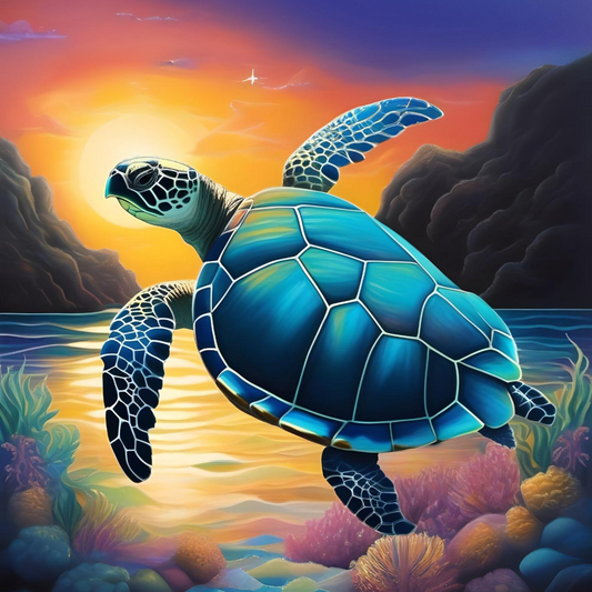 Abstract Beach Foliage Sea Turtle Diamond Art Kit