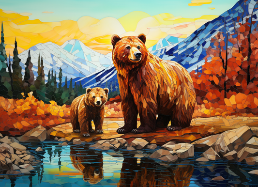 Abstract Bear and Cub Diamond Art Kit