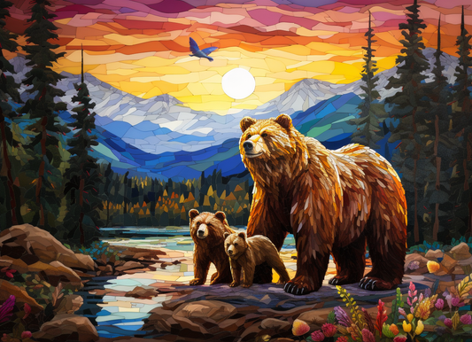 Abstract Bear and Cubs Diamond Art Kit
