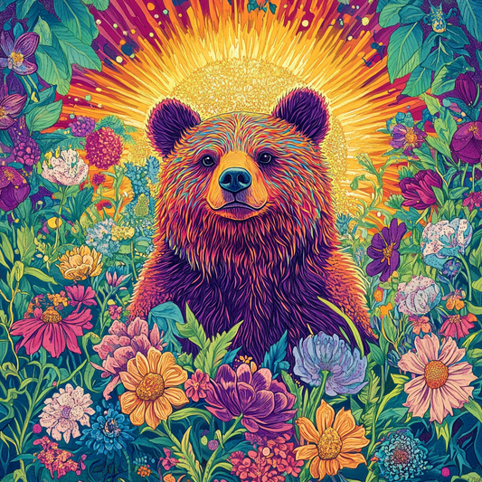Abstract Bear in Flowers Diamond Art Kit